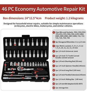 🧰 Caja de Llaves de Tubo 46 Piezas 🔧 – Kit Completo, Duradero y Listo para Cualquier Trabajo